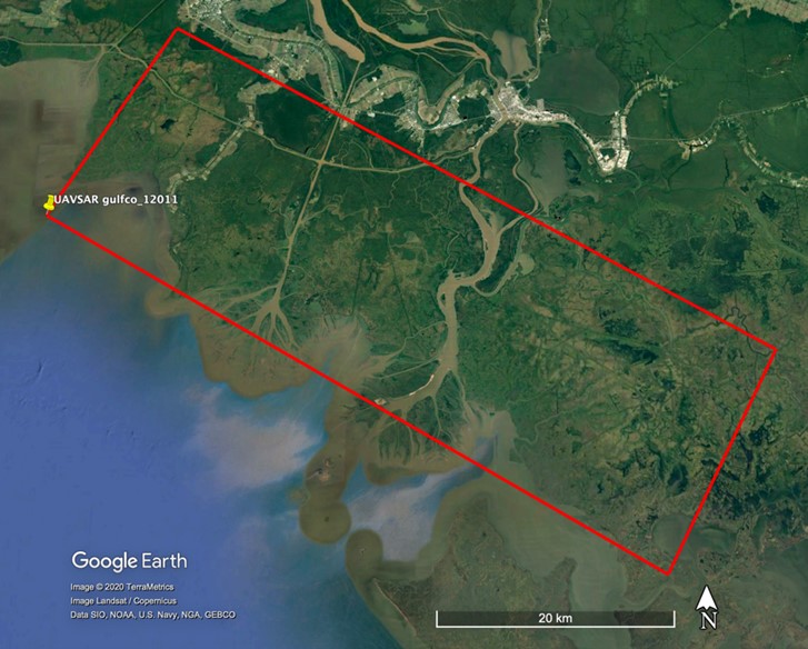 Map of area sampled by UAVSAR on 2016-10-16.