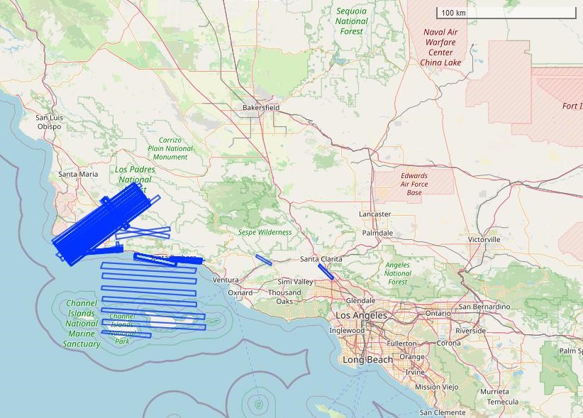 AVIRIS-NG flight lines for SHIFT in February to May 2022