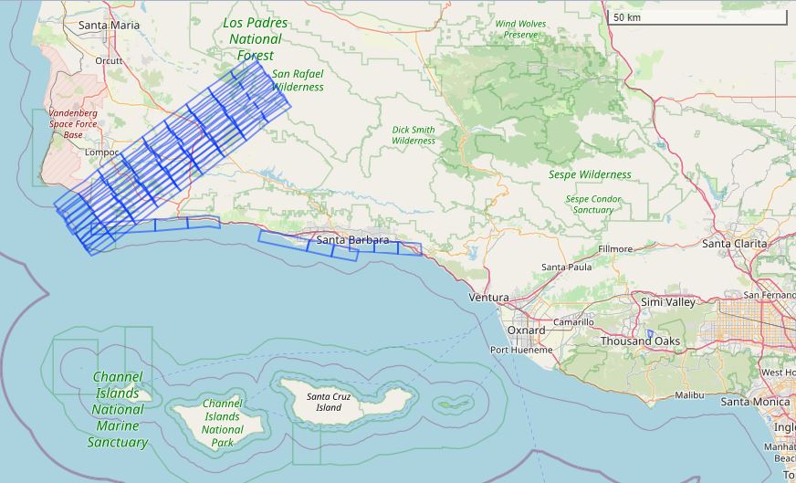 Footprints of HyTES flight scenes